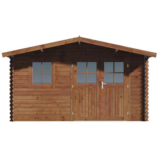 Abri de jardin en bois traité marron autoclave "Valmont" - 14 m² -28 mm
