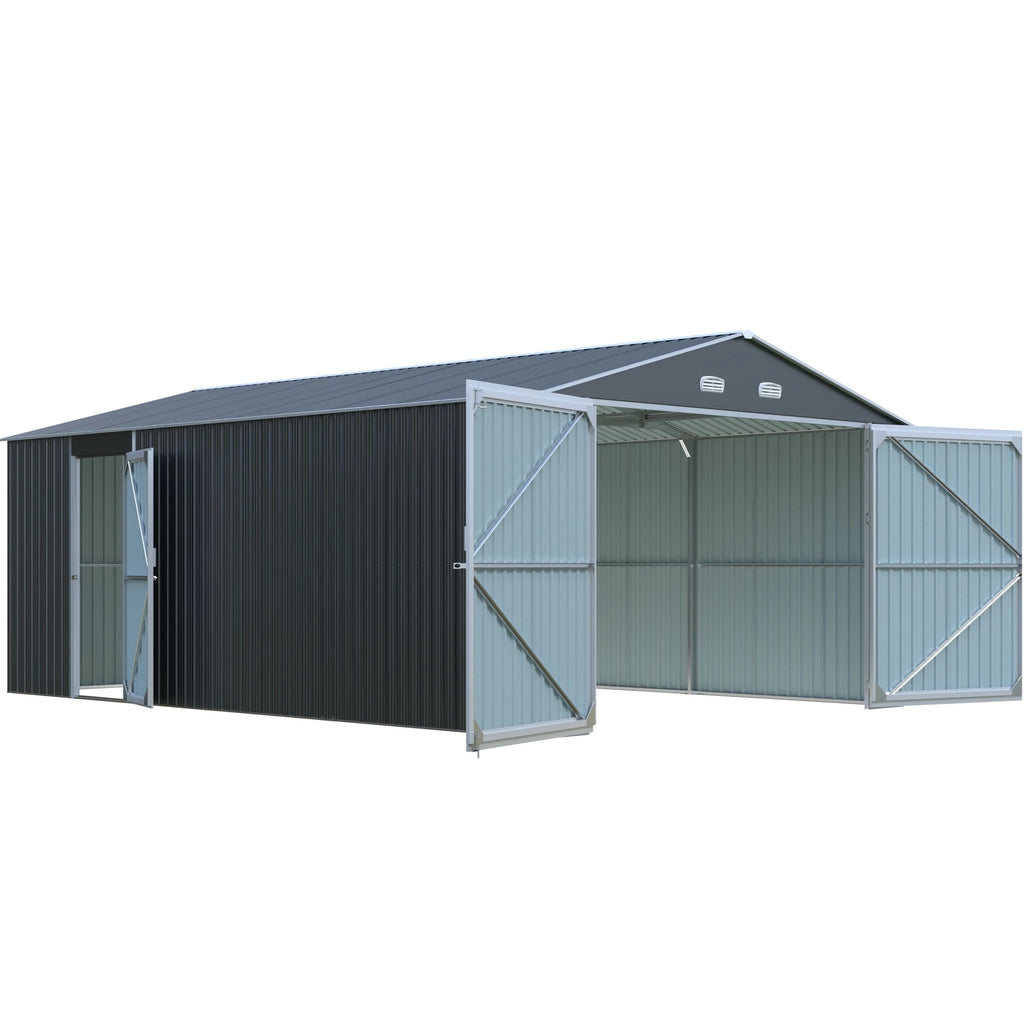 Garage métallique 24 m² | Double porte verrouillable | Porte de service | Anthracite | LX003