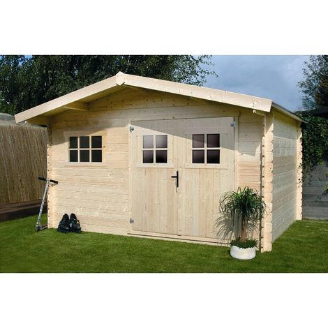 Habitat Et Jardin – Abri de jardin en épicéa 19,72 m² – Dimensions 4,64 x 4,25 x 2,32 m – 2 portes ouvrantes – Toit en panneaux de particules – Fabrication européenne