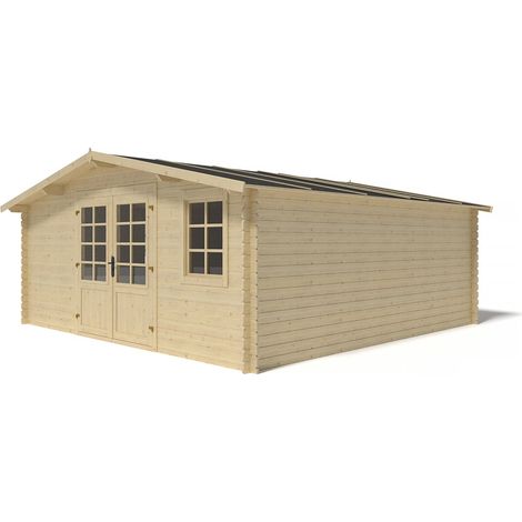 Altanka – Abri de jardin bois 25m² – Dimensions 5x5m – Épaisseur 28mm – Toit à deux pentes – Double porte vitrée – 2 fenêtres ouvrables