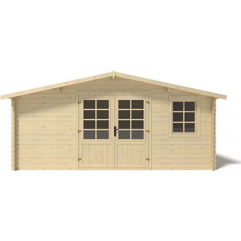 Altanka – Abri de jardin bois 25m² – Dimensions 5x5m – Épaisseur 28mm – Toit à deux pentes – Double porte vitrée – 2 fenêtres ouvrables