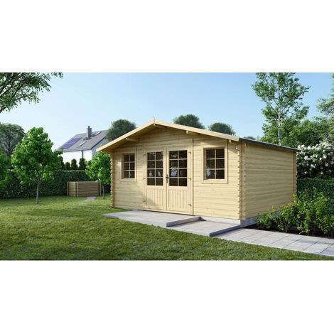 Altanka – Abri de jardin en bois 19,20m² – Dimensions 4,80x4m – Épaisseur 40mm – Toit à deux pentes – Double porte vitrée oscillo-battante