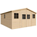 Abri de Jardin en Bois Naturel - Stockage extérieur avec fenêtres- H246x418x522 cm/20 m²-hangar en bois naturel - Atelier rangement outils et vélos- TIMBELA M333