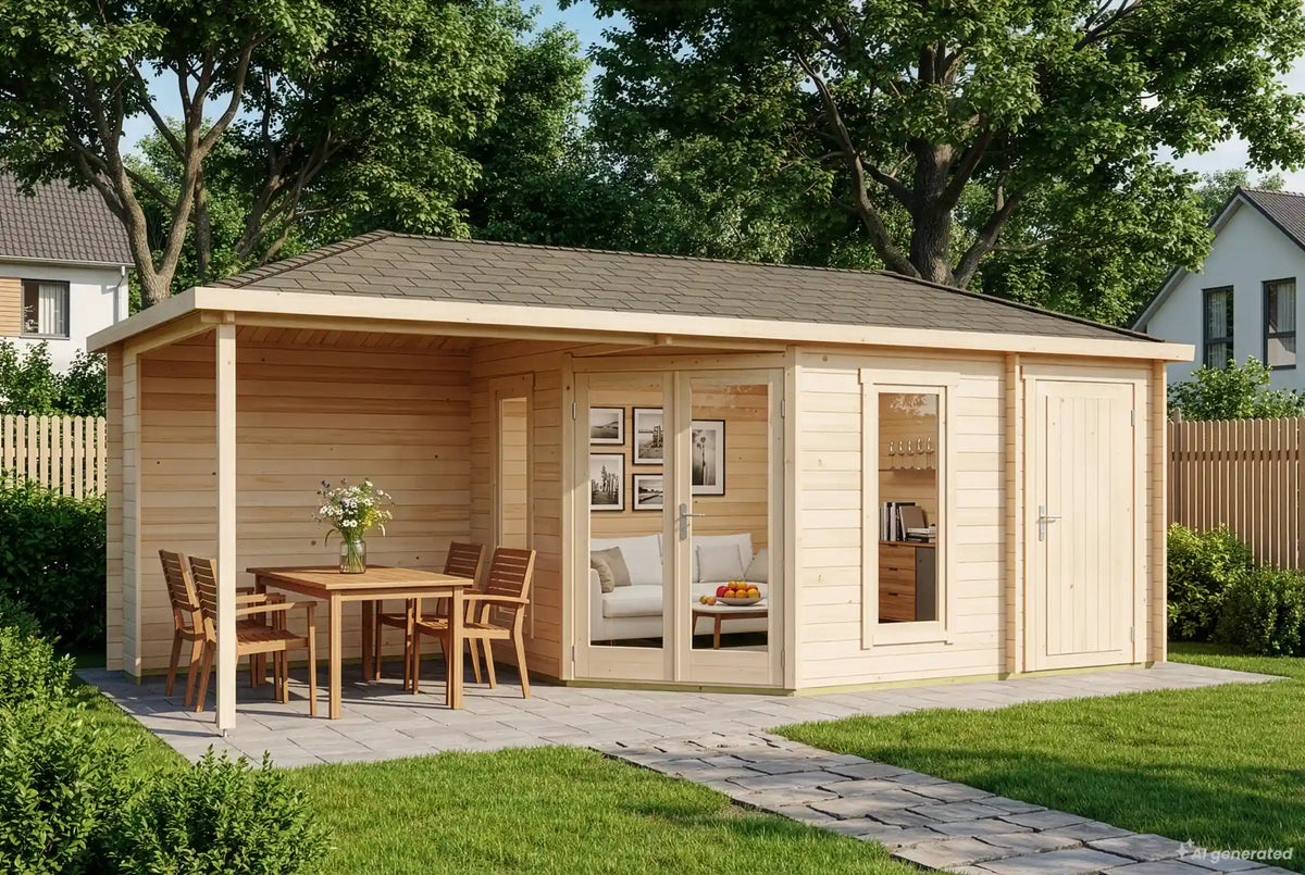 Abri de jardin pentagonal Liwa avec annexe