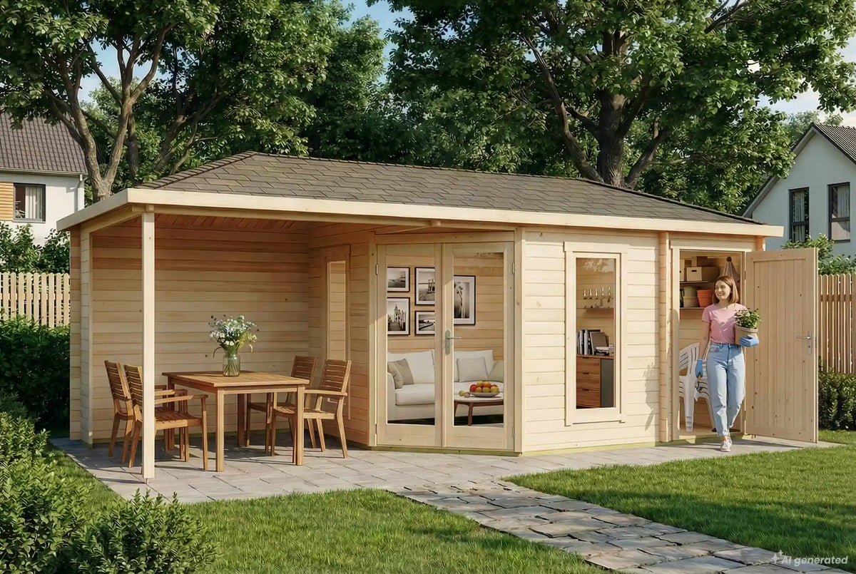 Abri de jardin pentagonal Liwa avec annexe
