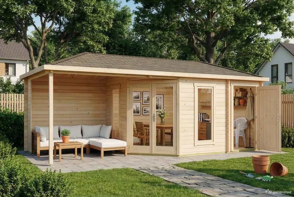 Abri de jardin pentagonal Liwa avec annexe