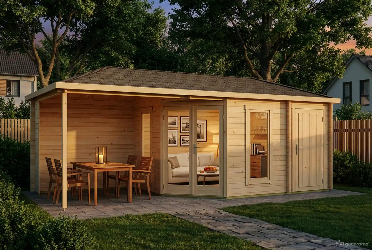 Abri de jardin pentagonal Liwa avec annexe