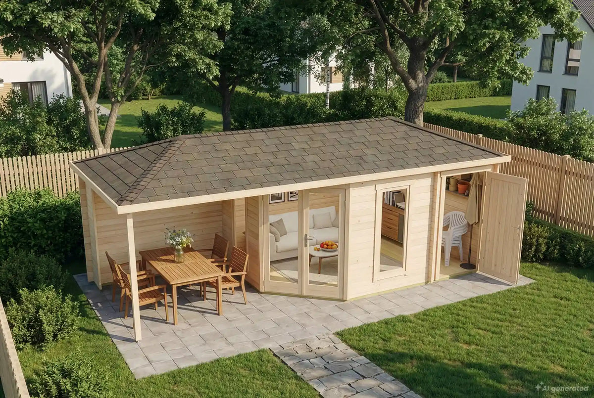 Abri de jardin pentagonal Liwa avec annexe
