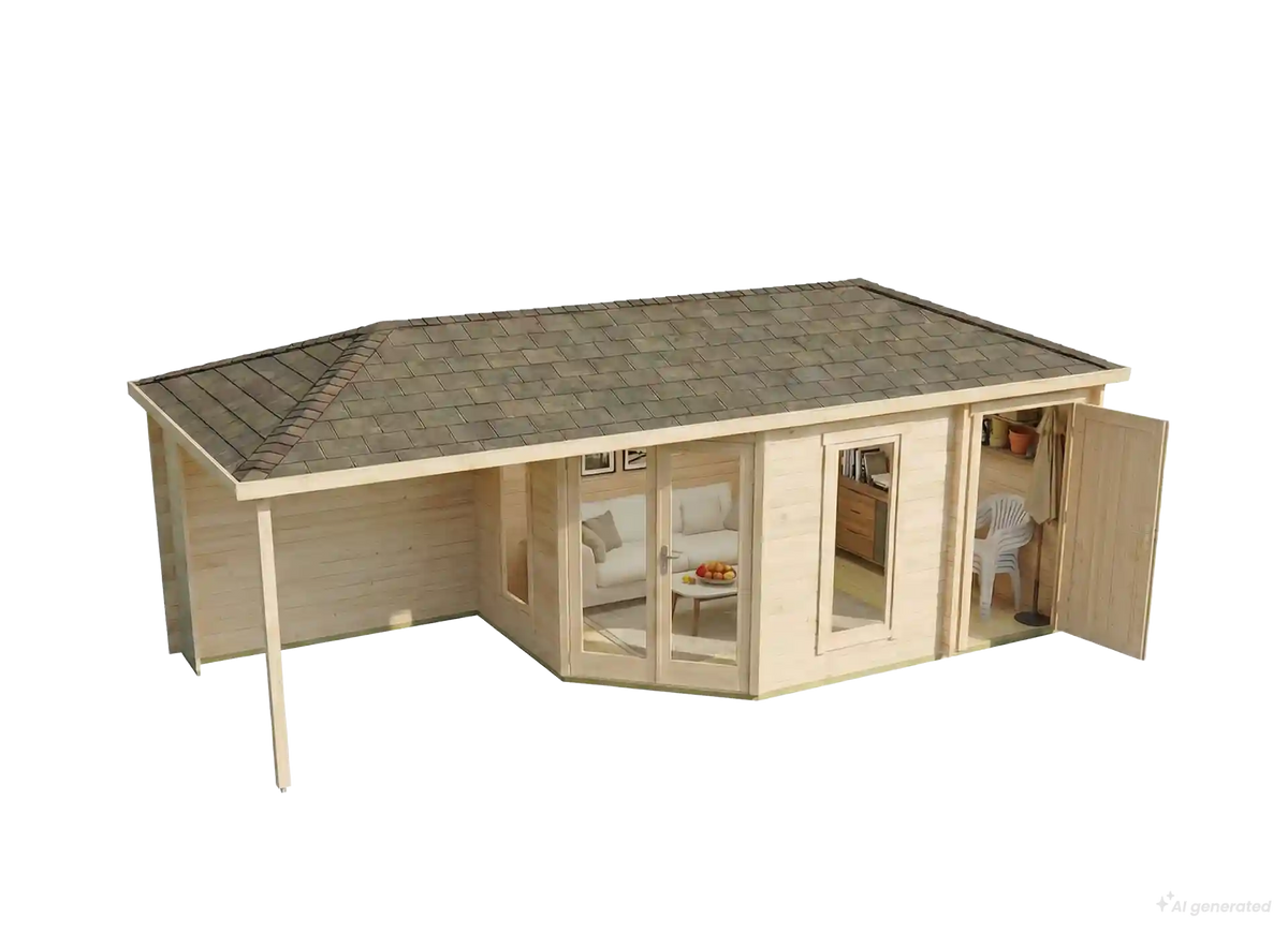Abri de jardin pentagonal Liwa avec annexe