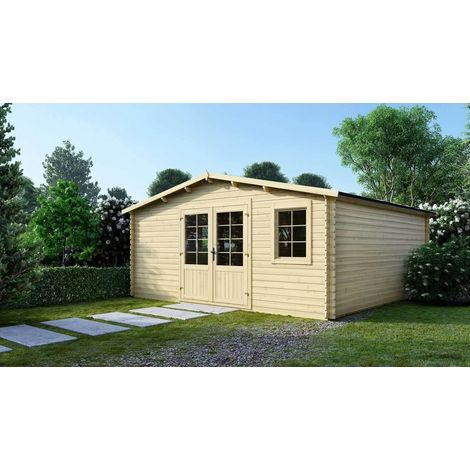 Altanka – Abri de jardin bois 25m² – Dimensions 5x5m – Épaisseur 28mm – Toit à deux pentes – Double porte vitrée – 2 fenêtres ouvrables