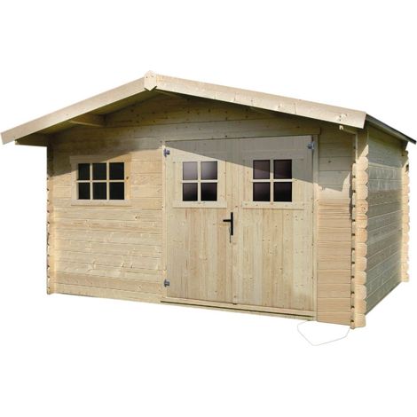Habitat Et Jardin – Abri de jardin en épicéa 19,72 m² – Dimensions 4,64 x 4,25 x 2,32 m – 2 portes ouvrantes – Toit en panneaux de particules – Fabrication européenne
