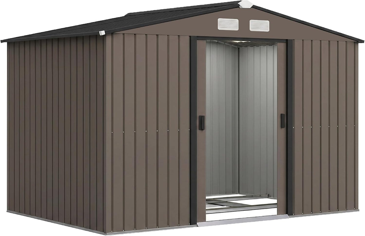 Outsunny Abri de Jardin Acier Galvanisé XXL 5,4 m² Kit Fondation Marron