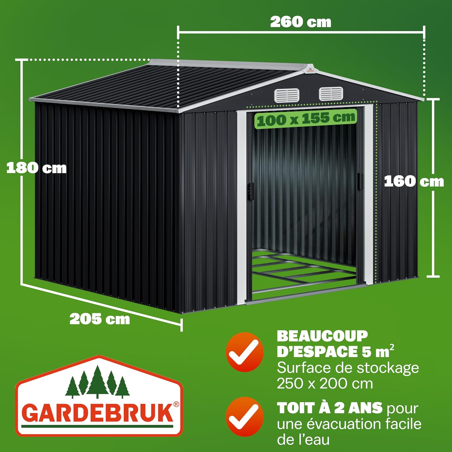 GARDEBRUK Abri de Jardin métal XXL Anthracite