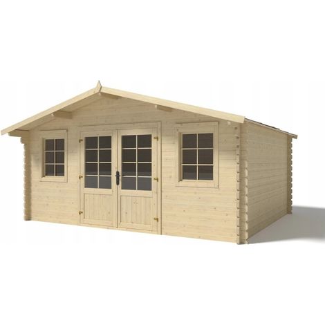 Altanka – Abri de jardin en bois 19,20m² – Dimensions 4,80x4m – Épaisseur 40mm – Toit à deux pentes – Double porte vitrée oscillo-battante
