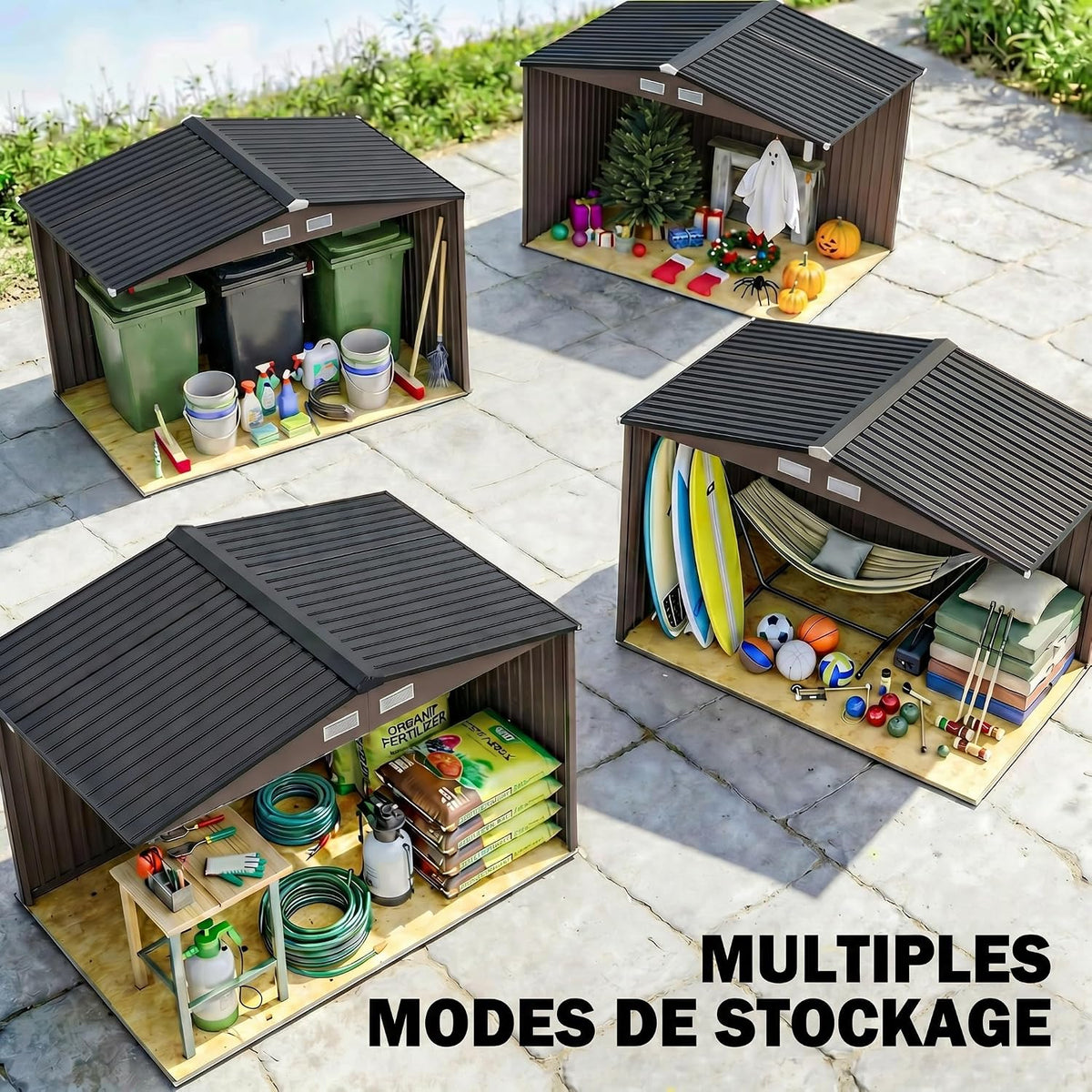 Outsunny Abri de Jardin Acier Galvanisé XXL 5,4 m² Kit Fondation Marron