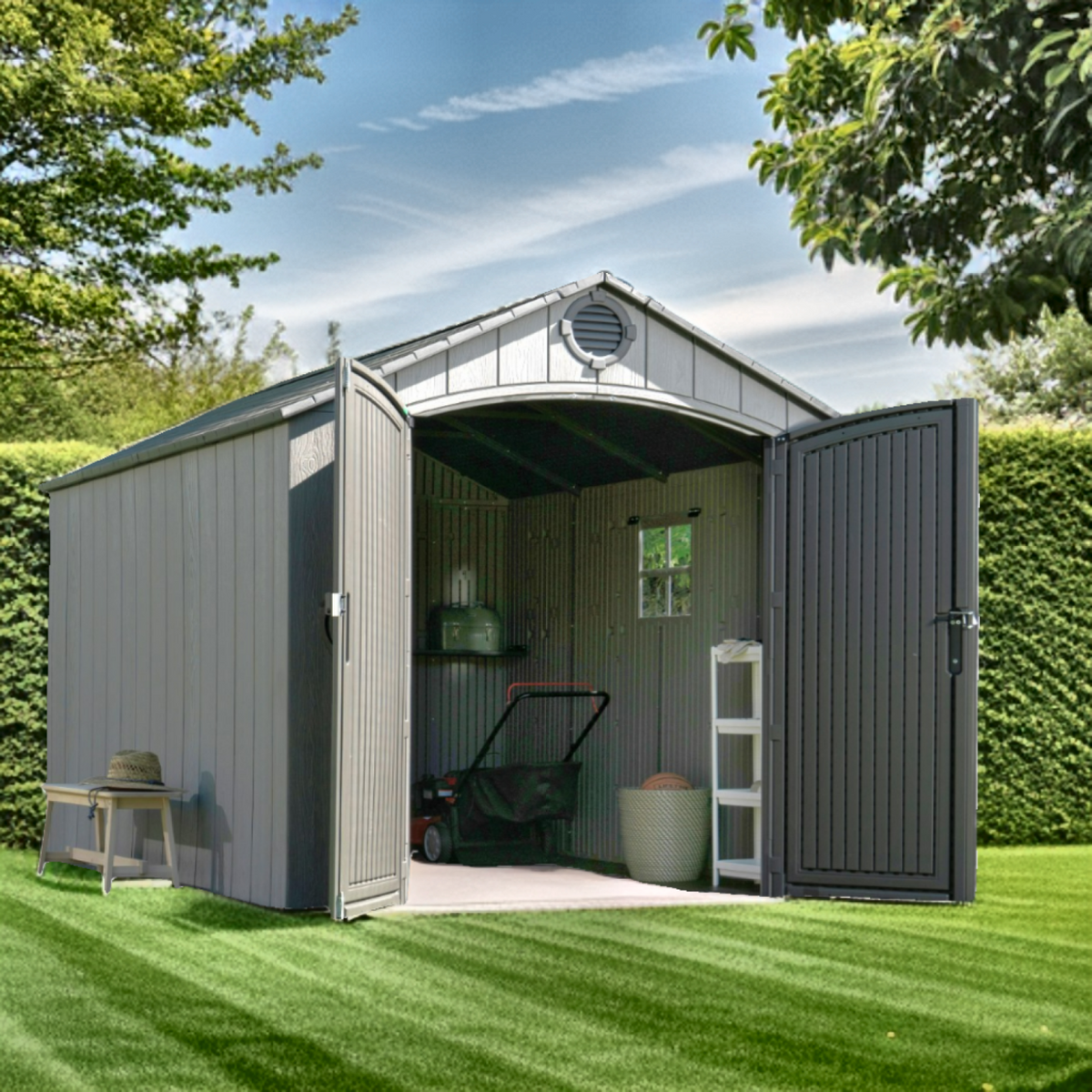 Abri en résine imitation bois 2,40x3m avec plancher