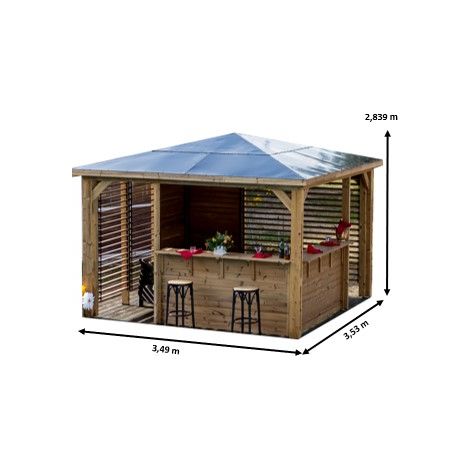 Habrita – Abri de piscine Blueterm 3,50 x 3,50 m – Bois thermochauffé – Toit en panneaux ACP – Ventelles orientables pour aération