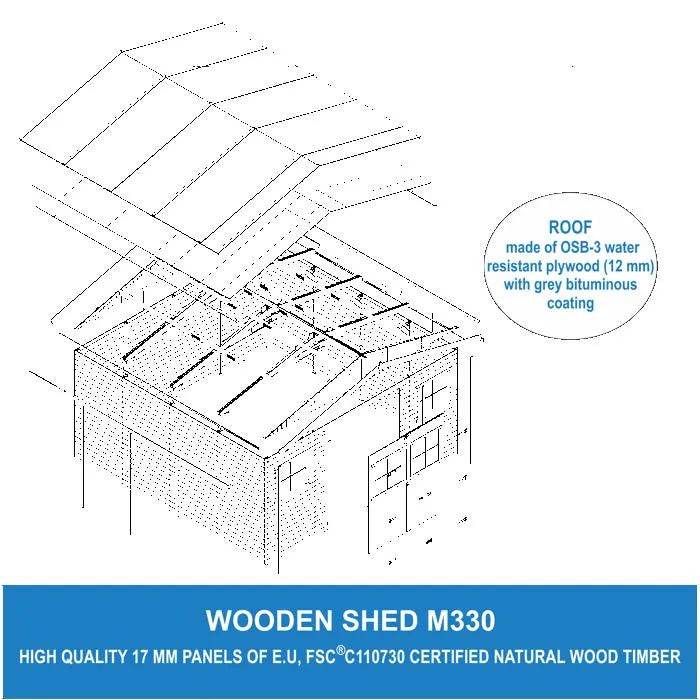 Abri de jardin en bois 15,84m² TIMBELA - Pin / épicéa - Ep.17mm - M330