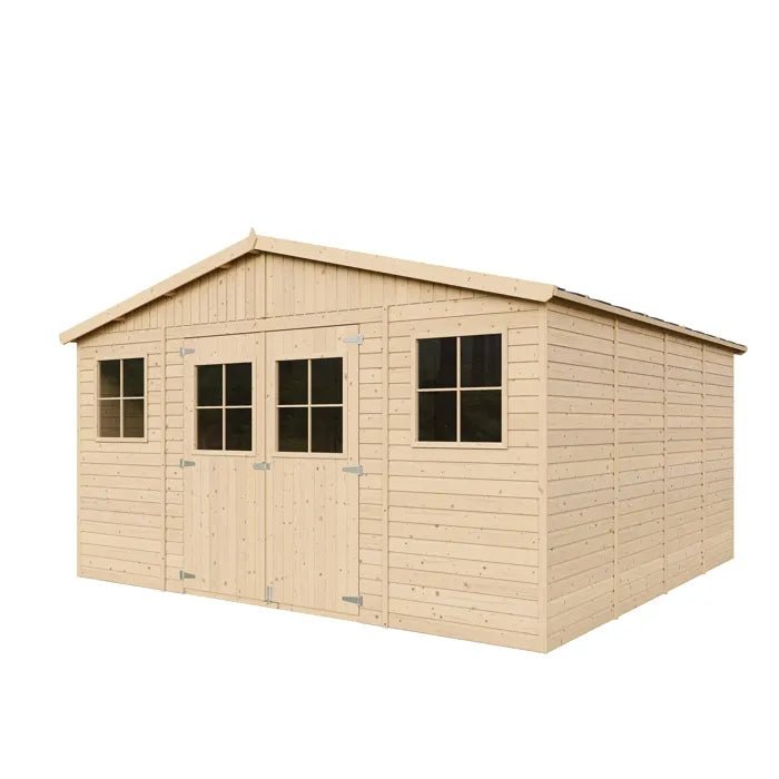 Abri de jardin en bois 15,84m² TIMBELA - Pin / épicéa - Ep.17mm - M330 - ABRIS DISTRI