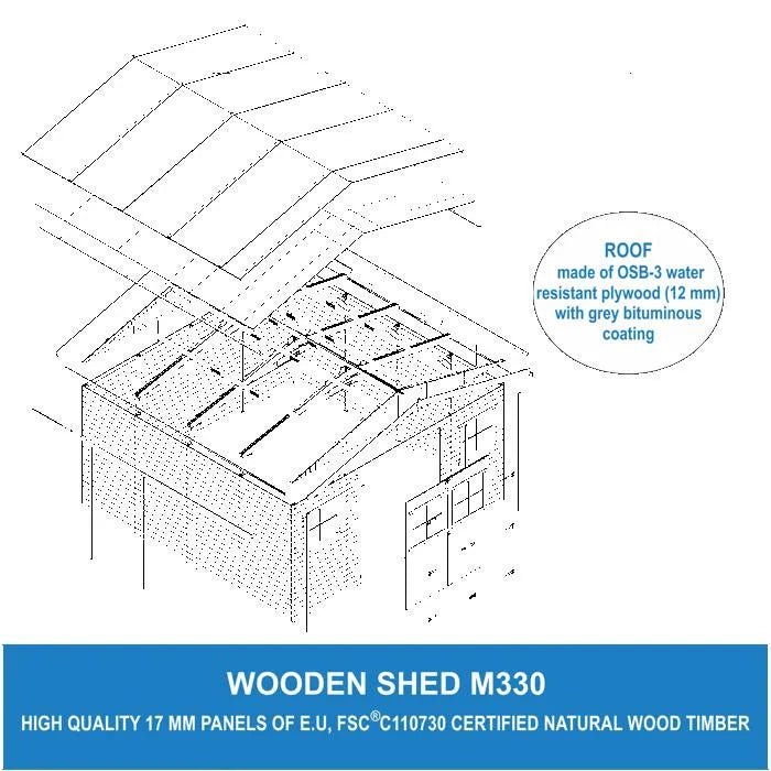 Abri de jardin en bois 15,84m² TIMBELA - Pin / épicéa - Ep.17mm - M330 - ABRIS DISTRI