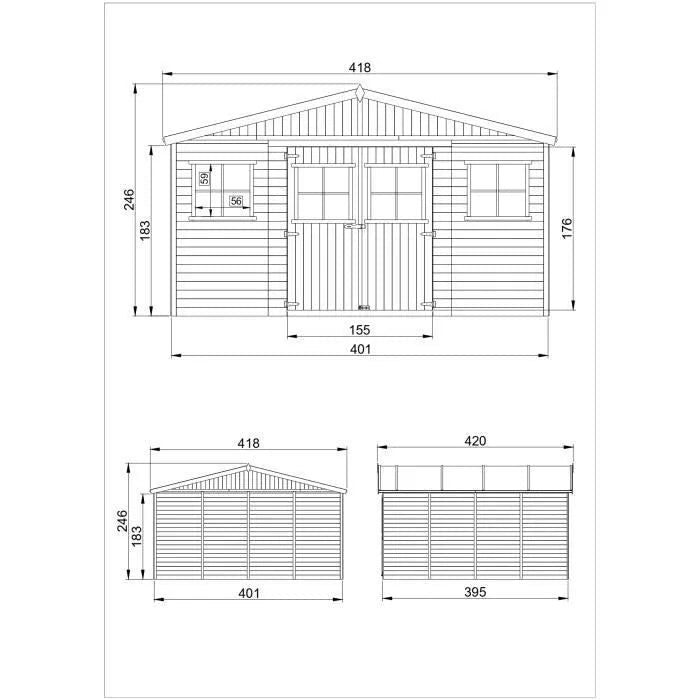 Abri de jardin en bois 15,84m² TIMBELA - Pin / épicéa - Ep.17mm - M330 - ABRIS DISTRI