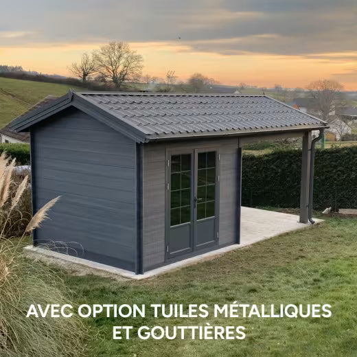 Abri de jardin en bois composite gris foncé 9m² + 9m² terrasse - Woodlife Garden