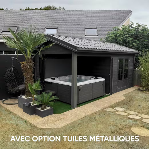 Abri de jardin en bois composite gris foncé 9m² + 9m² terrasse - Woodlife Garden