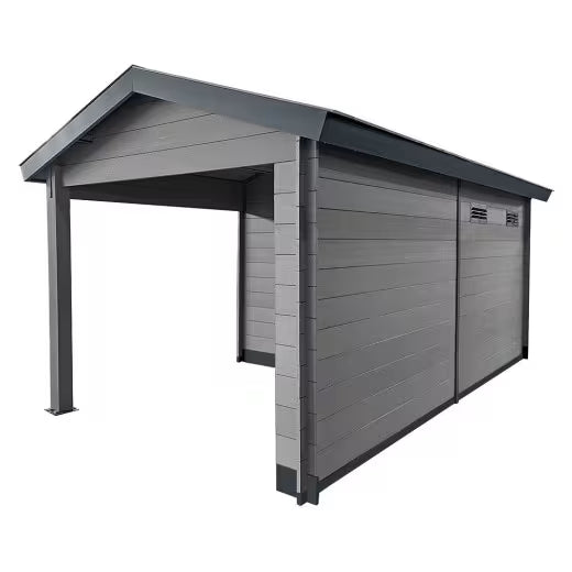 Abri de jardin en bois composite gris foncé 9m² + 9m² terrasse - Woodlife Garden