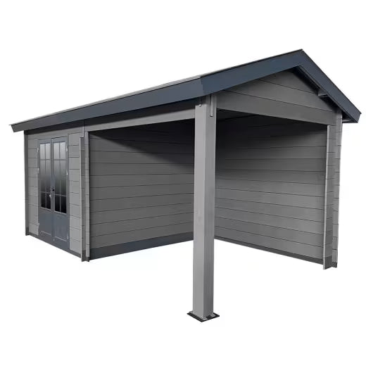 Abri de jardin en bois composite gris foncé 9m² + 9m² terrasse - Woodlife Garden