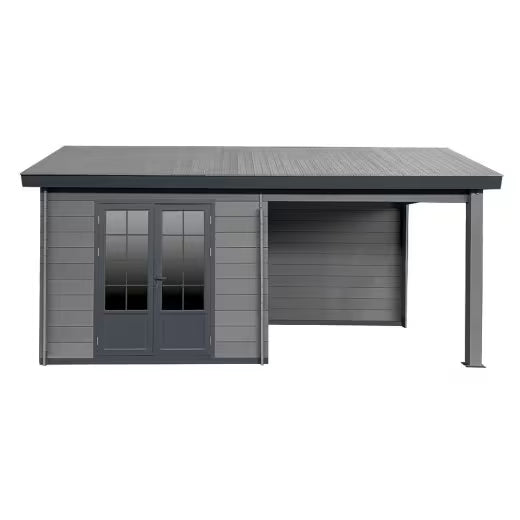 Abri de jardin en bois composite gris foncé 9m² + 9m² terrasse - Woodlife Garden