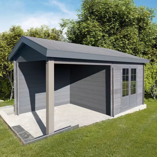 Abri de jardin en bois composite gris foncé 9m² + 9m² terrasse - Woodlife Garden