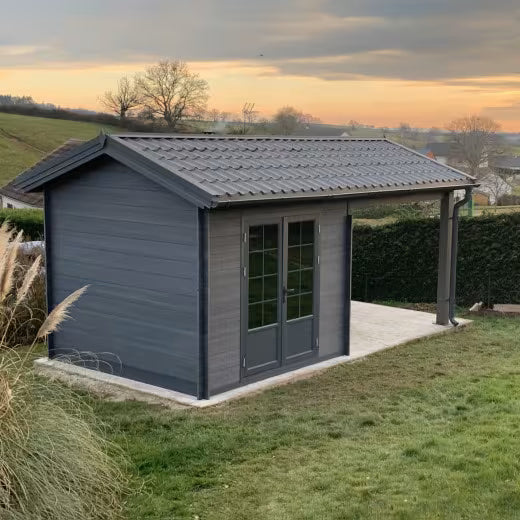 Abri de jardin en bois composite gris foncé 9m² + 9m² terrasse - Woodlife Garden