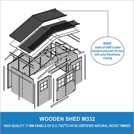 Abri de Jardin en Bois Naturel - Stockage extérieur avec fenêtres- H246x418x220 cm/8 m² hangar en bois naturel - Atelier rangement outils et vélos- TIMBELA M332 - ABRIS DISTRI