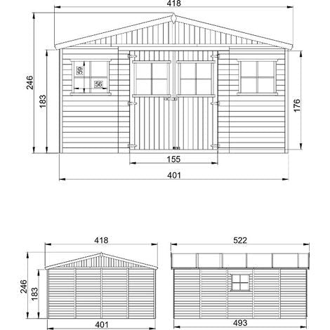 Abri de Jardin en Bois Naturel - Stockage extérieur avec fenêtres- H246x418x522 cm/20 m²-hangar en bois naturel - Atelier rangement outils et vélos- TIMBELA M333 - ABRIS DISTRI