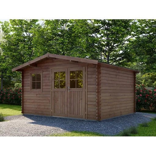 Abri de jardin en bois traité marron autoclave "Valmont" - 14 m² -28 mm - ABRIS DISTRI