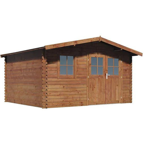 Abri de jardin bois 14 m² Valmont - Traité autoclave marron - Madriers 28 mm - ABRIS DISTRI