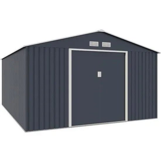 Abri de jardin métal 15,16 m² SATURNE - 340x446x210 cm - Gris - 2 portes coulissantes + ancrage - ABRIS DISTRI