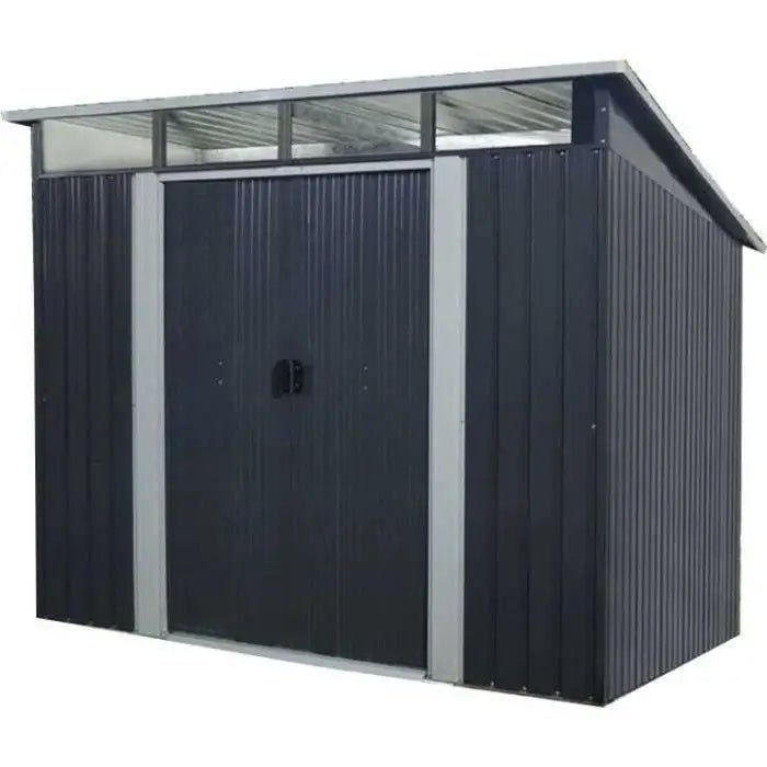 Abri de jardin métal 4,61 m² - 238 x 193 x 202 cm - SOLER - Kit d'ancrage inclus, 2 portes coulissantes - Gris - ABRIS DISTRI