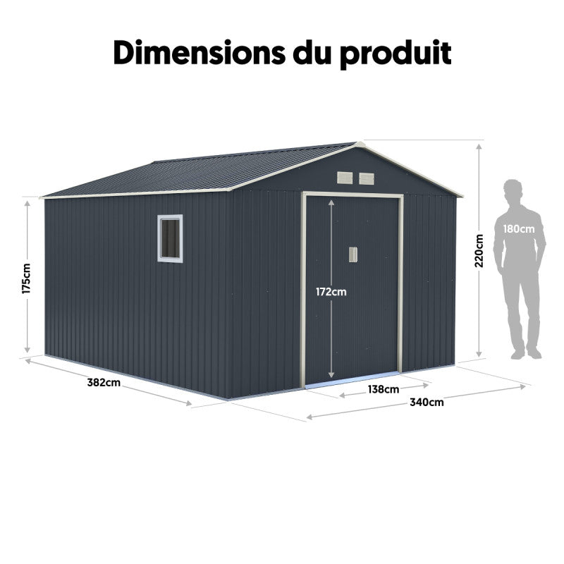 Abri de jardin métal 13m² PLUS anthracite + kit d'ancrage X-METAL