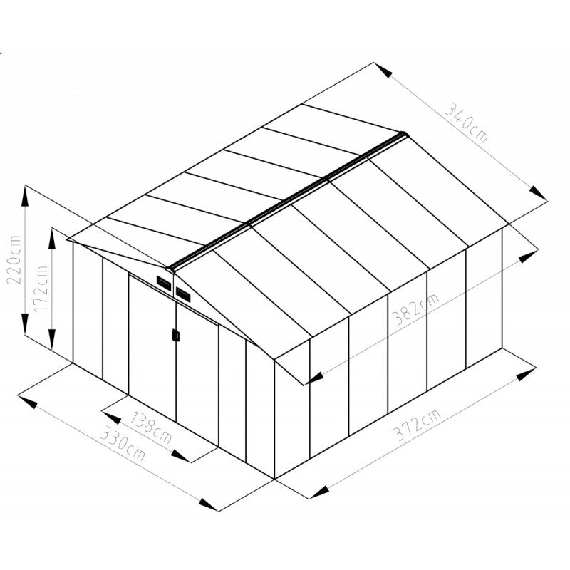 Abri de jardin métal 13m² PLUS anthracite + kit d'ancrage X-METAL