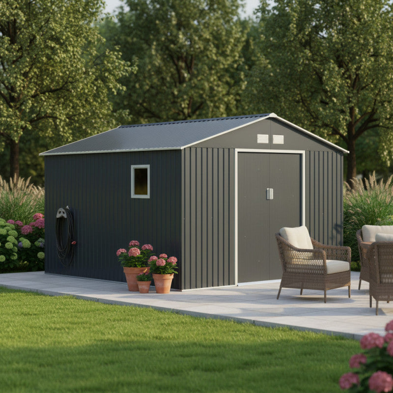 Abri de jardin métal 13m² PLUS anthracite + kit d'ancrage X-METAL