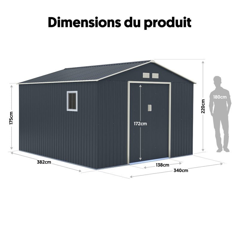 Abri de jardin métal 13m² PLUS anthracite + kit d'ancrage X-METAL - ABRIS DISTRI