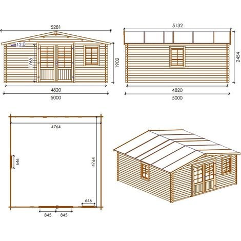 Altanka – Abri de jardin bois 25m² – Dimensions 5x5m – Épaisseur 28mm – Toit à deux pentes – Double porte vitrée – 2 fenêtres ouvrables - ABRIS DISTRI