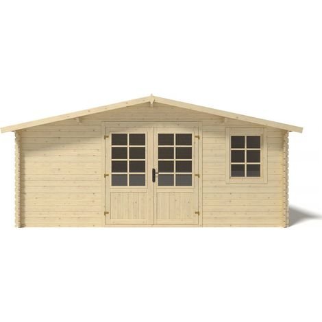 Altanka – Abri de jardin bois 25m² – Dimensions 5x5m – Épaisseur 28mm – Toit à deux pentes – Double porte vitrée – 2 fenêtres ouvrables - ABRIS DISTRI
