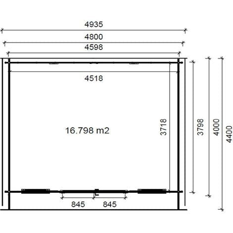 Abri de jardin en bois 40 mm Altanka 19,20 m² 480x400 cm, toit 2 pentes, double porte vitrée oscillo-battante - Abris Distri