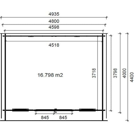 Altanka – Abri de jardin en bois 19,20m² – Dimensions 4,80x4m – Épaisseur 40mm – Toit à deux pentes – Double porte vitrée oscillo-battante