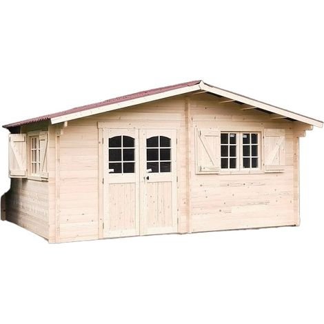 Grand abri de jardin bois 22,87 m² Habrita - Madriers 42 mm - Double porte + fenêtres - Autoclave- ABRIS DISTRI
