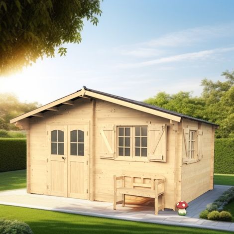 Habrita – Abri de jardin bois massif 22.87 m2 – Double rainurage 42 mm – Double porte avec fenêtres – Traitement autoclave - ABRIS DISTRI