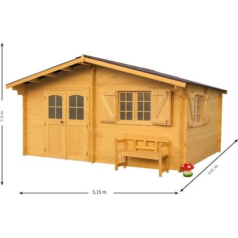 Habrita – Abri de jardin bois massif 22.87 m2 – Double rainurage 42 mm – Double porte avec fenêtres – Traitement autoclave - ABRIS DISTRI