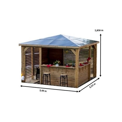 Habrita – Abri de piscine Blueterm 3,50 x 3,50 m – Bois thermochauffé – Toit en panneaux ACP – Ventelles orientables pour aération - ABRIS DISTRI